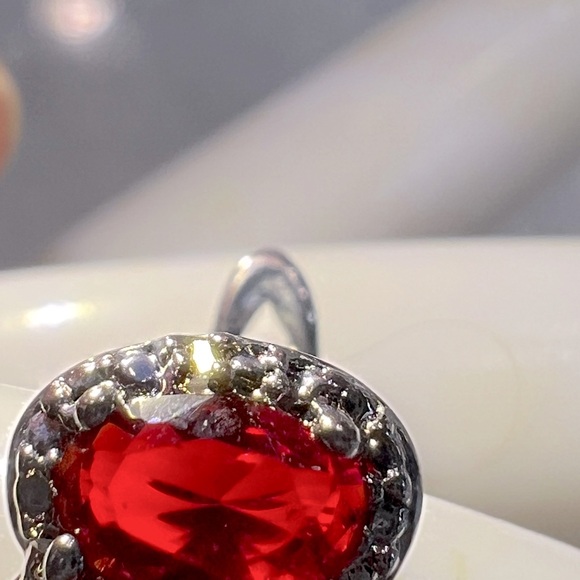 Trilogy Red Gemstone Diamond Accent Latch Back Earrings - Picture 5 of 12